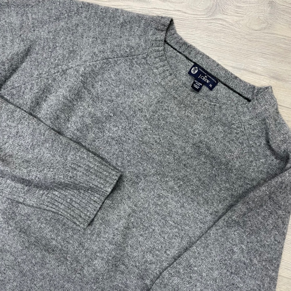 J.Crew Sweater Mens XL Gray Premium Lambswool Crewneck Raglan 98323 FA 09